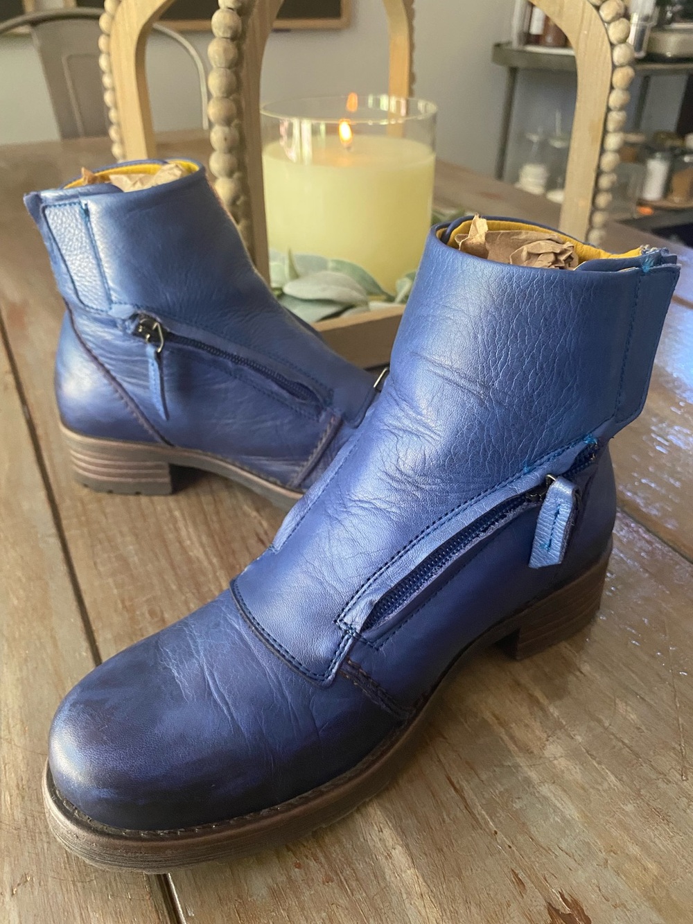 Jafa Leather Handmade Zip-Front Moto Combat Ankle Boots Womens 38 US 7-7.5 Blue - Picture 6 of 16